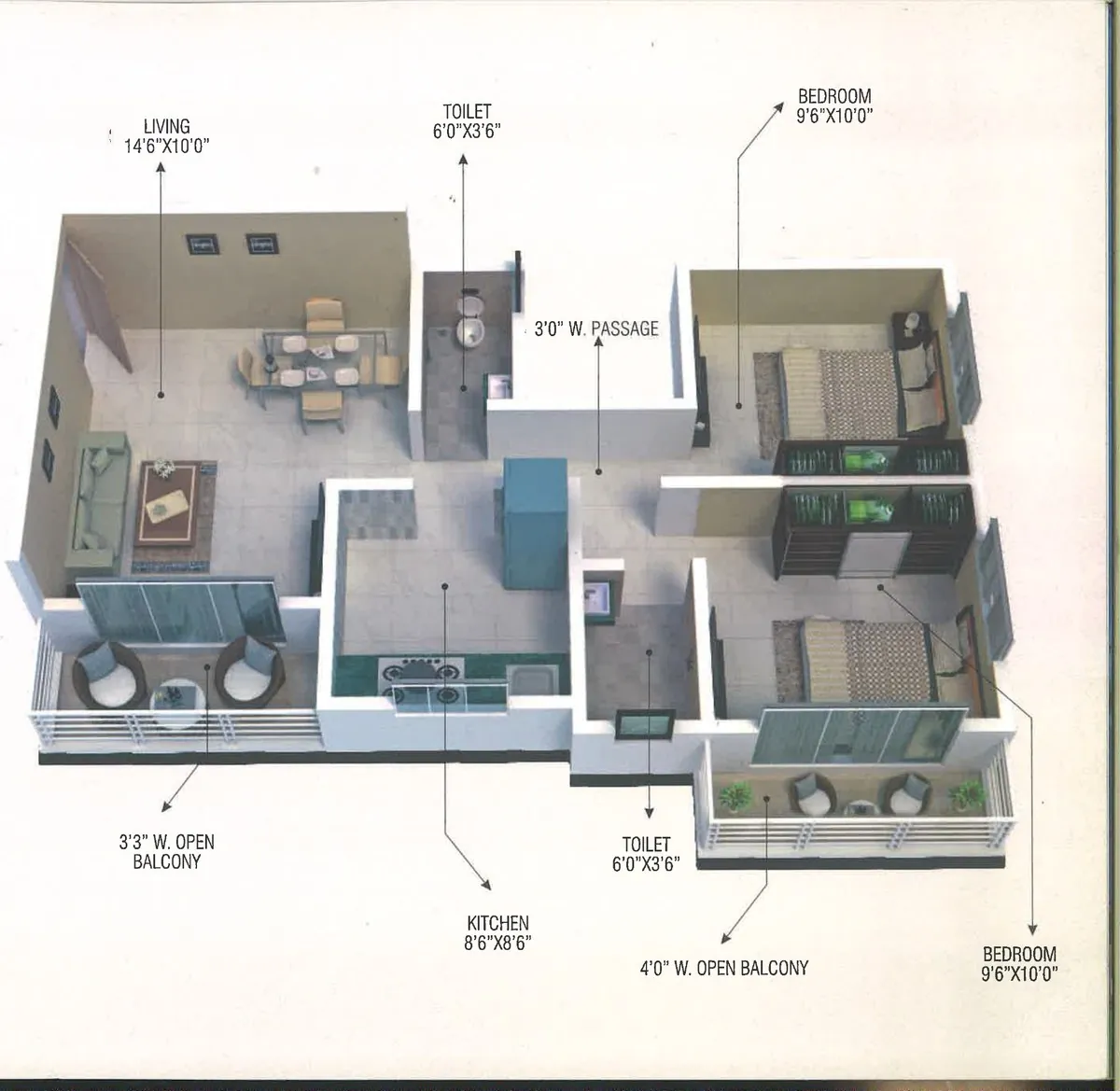 2 BHK Floor Plan